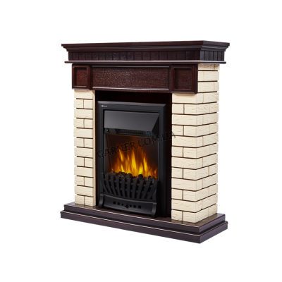 Каминокомплект Bricks Classic камень бежевый, шпон темный дуб c очагом Electrolux 1020