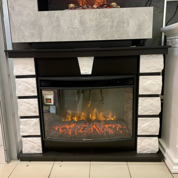 Каминокомплект Excalibur 30 камень белый, шпон венге с очагом ...